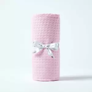 Organic Cotton Waffle Baby Blanket Pink, 125 x 150cm - Pink - Homescapes