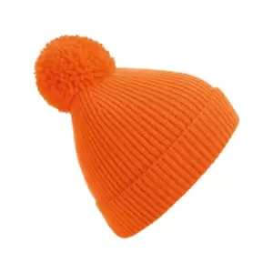 Beechfield Engineered Knit Ribbed Pom Pom Beanie (One Size) (Orange)