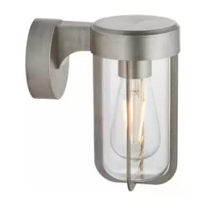 Loops - Brushed Silver Outdoor Wall Light with Clear Glass Shade - IP44 Rated - LED Bulb