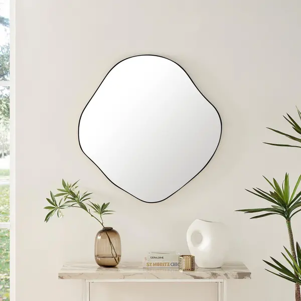 FurnitureboxUK Vita Irregular Pebble Wall Mirror with Black Or Gold Frame Black