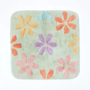 Floral Multi Colour Cotton Shower Mat - Multi Colour - Multi Colour - Multi Colour - Homescapes