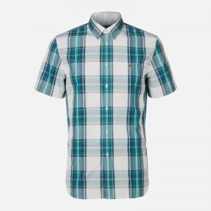 Lacoste Mens Short Sleeve Check Shirt - Green Navy/White - S/EU 39