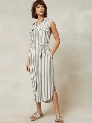 Mint Velvet Mint Velvet Stripe Sleeveless Midi Shirt Dress, Neutral, Size 16, Women