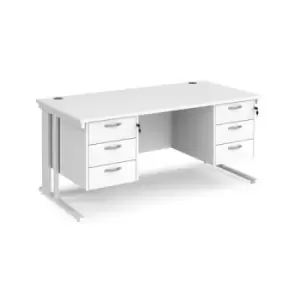 Office Desk Rectangular Desk 1600mm With Double Pedestal White Top With White Frame 800mm Depth Maestro 25 MCM16P33WHWH