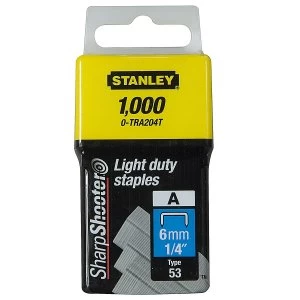 Stanley Light Duty A Type Staples 6mm box 1000