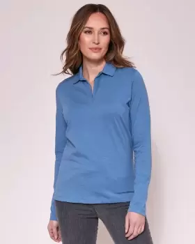 Cotton Traders Womens Wrinkle Free Long Sleeve Polo Top in Blue