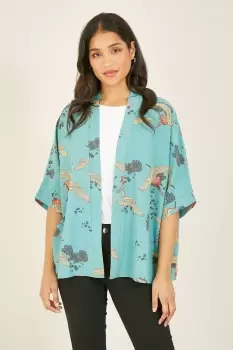 Green Crane Print Kimono