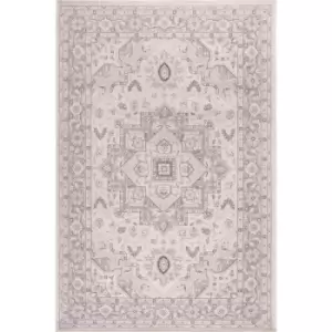 Traditional Persian Medallion Floral Flatweave Indoor Outdoor Rug in Grey 60 x 120cm (2x4')