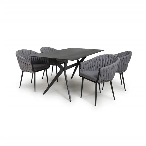 Shankar Timor 1.6m Black & 4 Pandora Grey Dining Set - Black 9016075