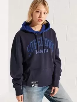 Superdry Varsity Arch Hoodie - Navy, Deep Navy, Size M/L, Women