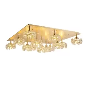 Salisbury Square 13 Light G9 Flush Light With French Gold Square And Crystal Shade