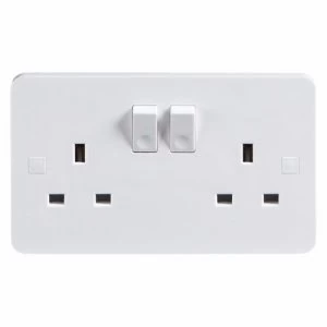 KnightsBridge Pure 9mm 13A White 2G Twin 230V UK 3 Switched Electric Wall Socket