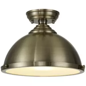 Luminosa Talisa Flush Ceiling Lamp E27 With Round 31cm Metal Shade Antique Brass, Frosted White