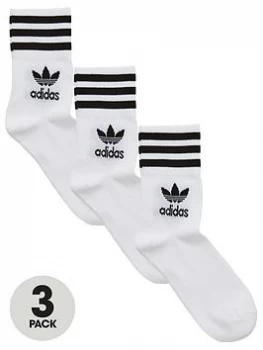 adidas Originals Mid Cut Crew Sock - White, Size S, Men