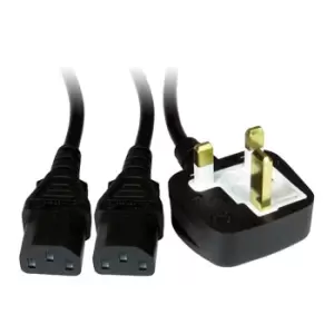 ScanFX 2m Kettle Lead UK Plug to Twin C13 Power Cable/Connector - Blac