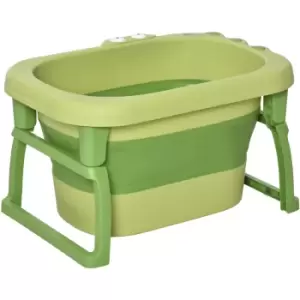 Homcom - Foldable Baby Bathtub for Newborns Infants Toddlers w/ Stool - Green - Green