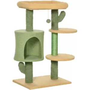 PawHut Multi Level Cat Tree w/ Scratching Post, Cat House and Bed - Green - Green