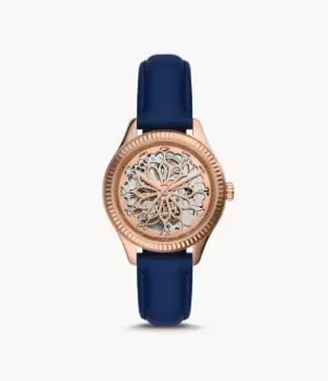 Fossil Women Rye Automatic Blue Leather Watch