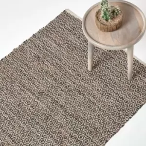 Brown Real Leather Handwoven Diamond Pattern Rug, 66 x 200cm - Brown - Homescapes