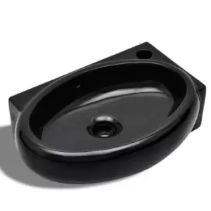 VidaXL Ceramic Round Bathroom Sink Basin with Faucet & Overflow Hole - Black