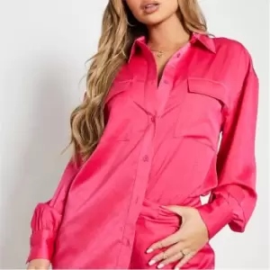 I Saw It First Oversized Satin Utility Shirt - Pink