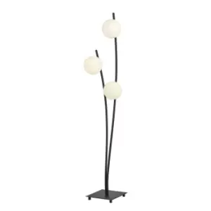 Emibig Hunter Black Globe Multi Arm Floor Lamp with White Glass Shades, 3x E14