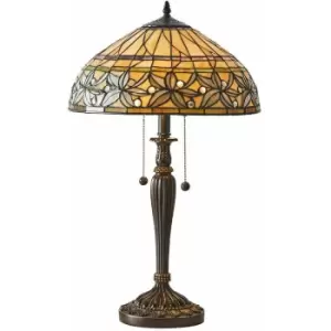 Loops - Floral Tiffany Glass Table Lamp - Mottled Glass & Dark Bronze Finish - LED Lamp