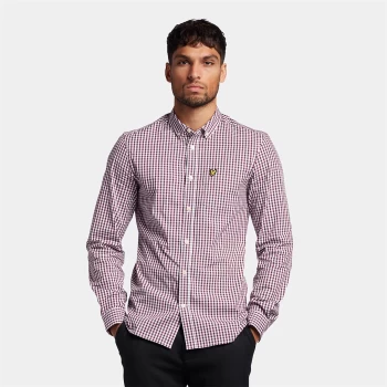 LS Slim Fit Gingham Shirt - Burgundy/White - S