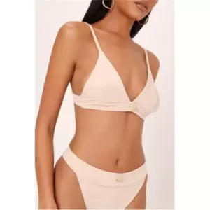 I Saw It First Champagne Bikini Top With Gold Button Detail - White