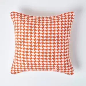 Homescapes - Houndstooth 100% Cotton Cushion Cover Orange, 60 x 60cm - Orange - Orange