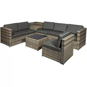 Outsunny 8 pcs Rattan Garden Furniture Patio Sofa and Table Set with Cushions 6 Seater Corner Wicker Seat Mixed Brown