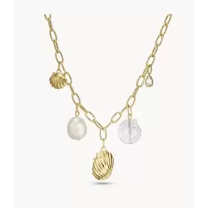 Fossil Womens Georgia By The Shore White Pearl Shell Station Necklace - Gold