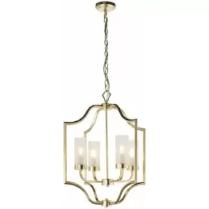 Hanging Ceiling Pendant Light Satin Brass & Frosted Glass 4 Bulb Classic Feature