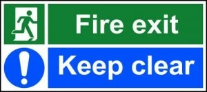 Fire Exit Keep Clear Sign, S/A Vinyl