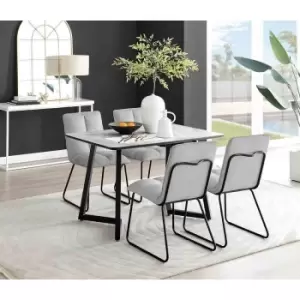 Furniture Box Carson White Marble Effect Dining Table and 4 Light Grey Menen Chairs