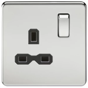 KnightsBridge 1G DP 13A 230V Screwless Polished Chrome UK 3 Pin Switched Electrical Wall Socket - White Insert