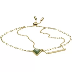 Ladies Fossil Val Joyful Expression Green Aventurine 14K Gold Plated Brass Chain Bracelet