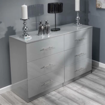 Fwstyle - Helston Modern 6 Drawer Chest - Grey Gloss - Grey