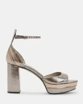 AllSaints Tia Metallic Leather Open Platform Heels