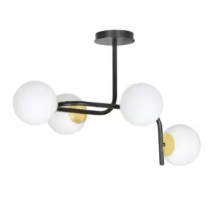 Ragnar Black/Gold V1 Globe Ceiling Light with White Glass Shades, 4x E14