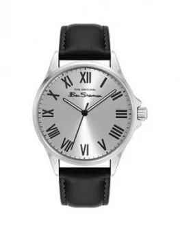 Ben Sherman Silver Dial Black Strap Watch, Black, Men