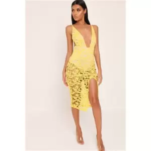 I Saw It First Crochet Lace Plunge Midi Dress - Yellow