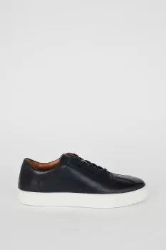 Mens Navy Leather Smart Trainers