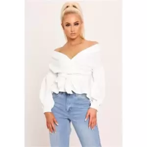 I Saw It First White Stretch Crepe Balloon Sleeve Blouse - White