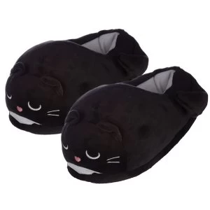 Plush Black Cat Pair of Unisex Slippers