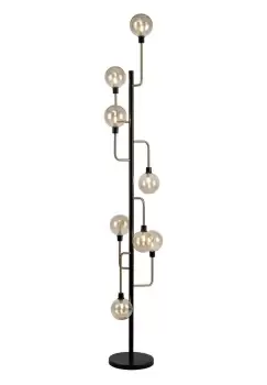 Floor Lamp, 8 Light G9, Matt Black, Antique Brass, Cognac Glass