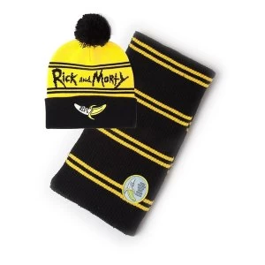 Rick And Morty - Banana Unisex Bobble Beanie & Ribbed Scarf Gift Set - Black/Yellow