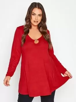 Yours Heart Trim Keyhole Top - Red, Size 26-28, Women