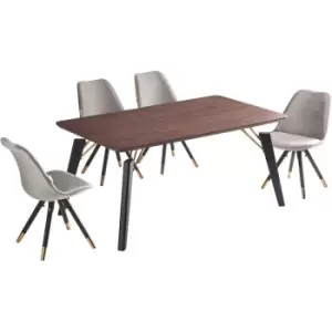 5 Pieces Life Interiors Vittorio Duke Dining Set - a Rectangular Walnut Dining Table and Set of 4 Dark Grey Dining Chairs - Dark Grey