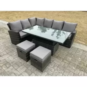 Fimous 6 Seater Outdoor Dark Mixed Grey Rattan Lounge Complete Sofa Set with Adjustable Table and 2 Stools